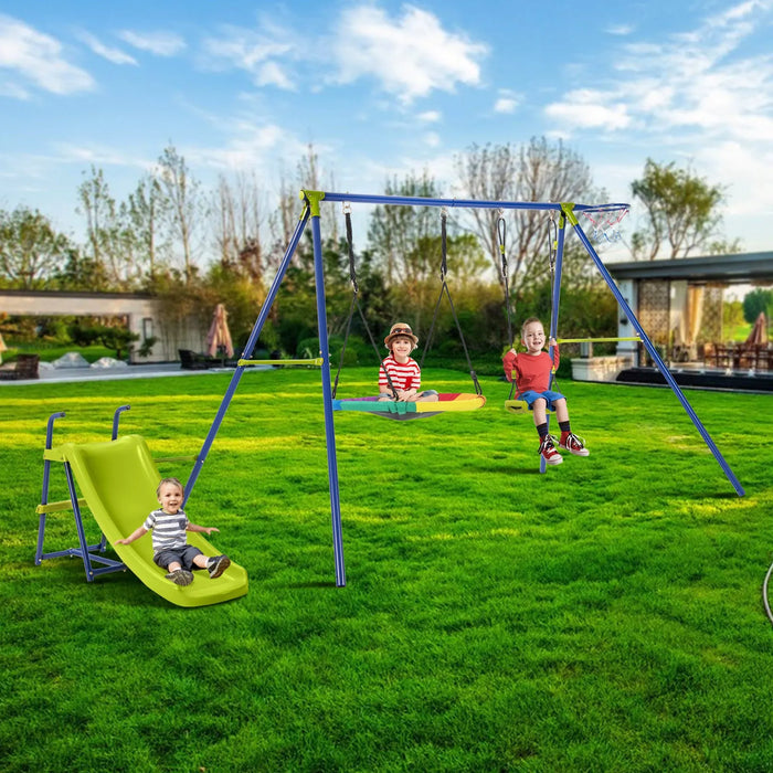 4-in-1 Swing Playset with Slide and Basketball Hoop - Little and Giant Explorers Costway