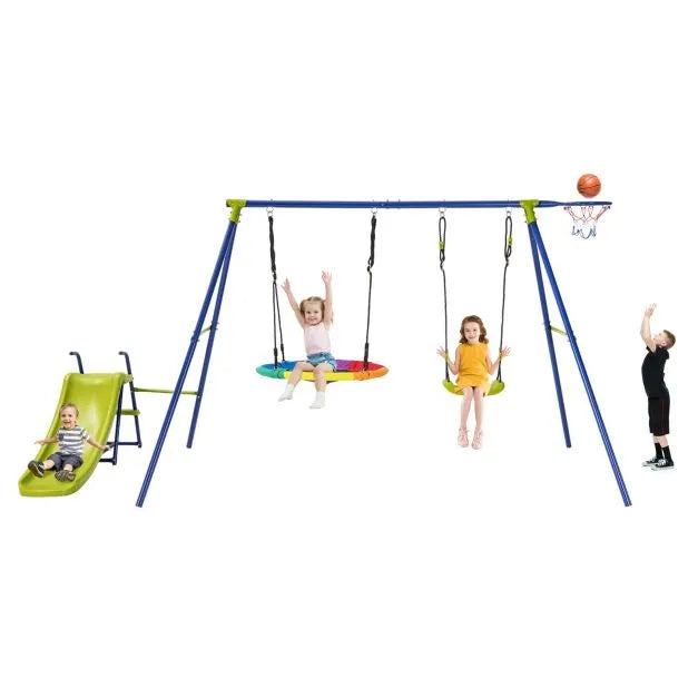 4-in-1 Swing Playset with Slide and Basketball Hoop - Little and Giant Explorers Costway