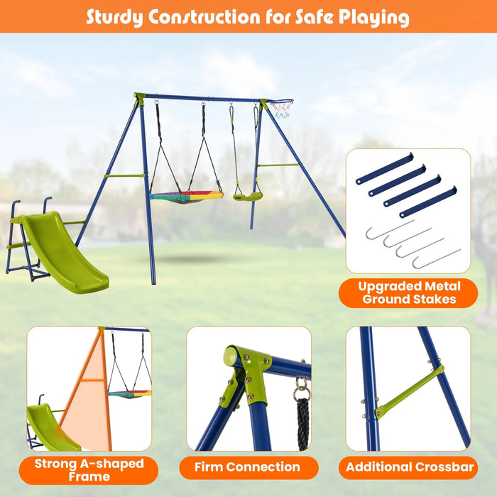 4-in-1 Swing Playset with Slide and Basketball Hoop - Little and Giant Explorers Costway