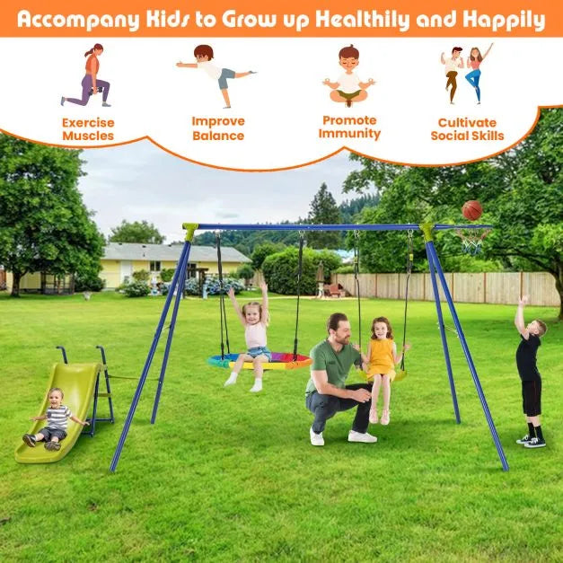 4-in-1 Swing Playset with Slide and Basketball Hoop - Little and Giant Explorers Costway