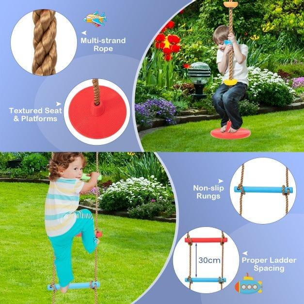 4-in-1 Swing Set with Basketball Hoop, Ladder, Disc Swing and Belt Swing - Little and Giant Explorers Costway