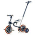 4-in-1 navy training balance trike with adjustable seat and push handle on white background