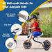 Child riding a navy 4-in-1 training balance trike with helmet, easy-grab handlebar, cozy seat, and non-slip pedal outdoors.