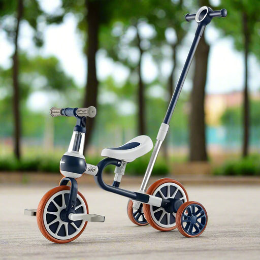 4-in-1 Training Balance Trike with Adjustable Push Handle in Navy - Little and Giant Explorers Costway