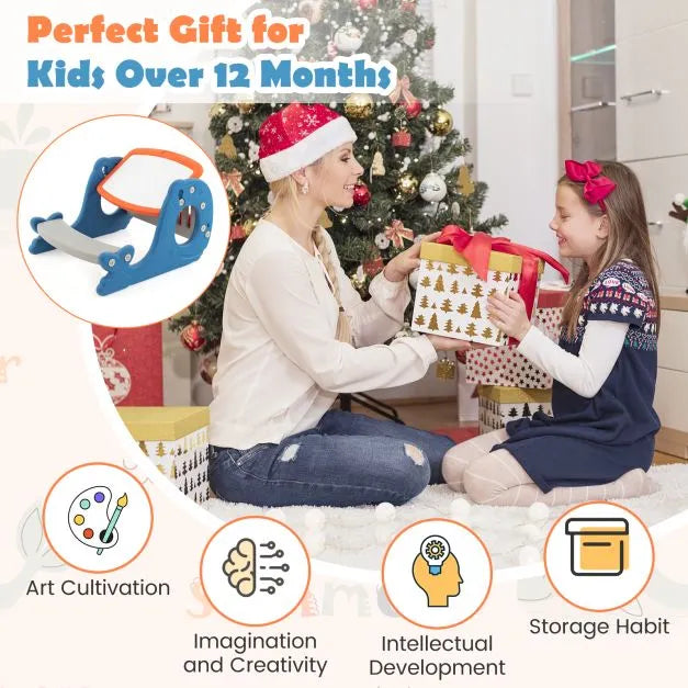 4-in-1 Whale-Shaped Kids Art Table and Chair Set | Adjustable Whiteboard COSTWAY - Little and Giant Explorers Costway