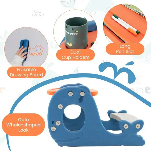 4-in-1 Whale-Shaped Kids Art Table and Chair Set | Adjustable Whiteboard COSTWAY - Little and Giant Explorers Costway