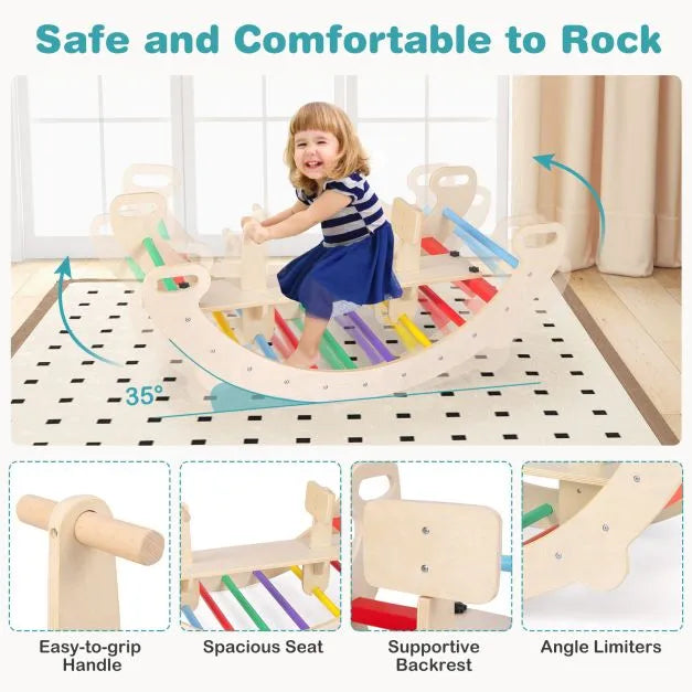 4-in-1 Wooden Rocking Horse Arch with Backrest - Little and Giant Explorers Costway