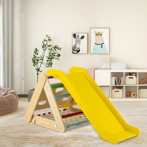 4-in-1 Wooden Triangle Climber Set - Multicolour | Montessori Play Gym COSTWAY - Little and Giant Explorers Costway