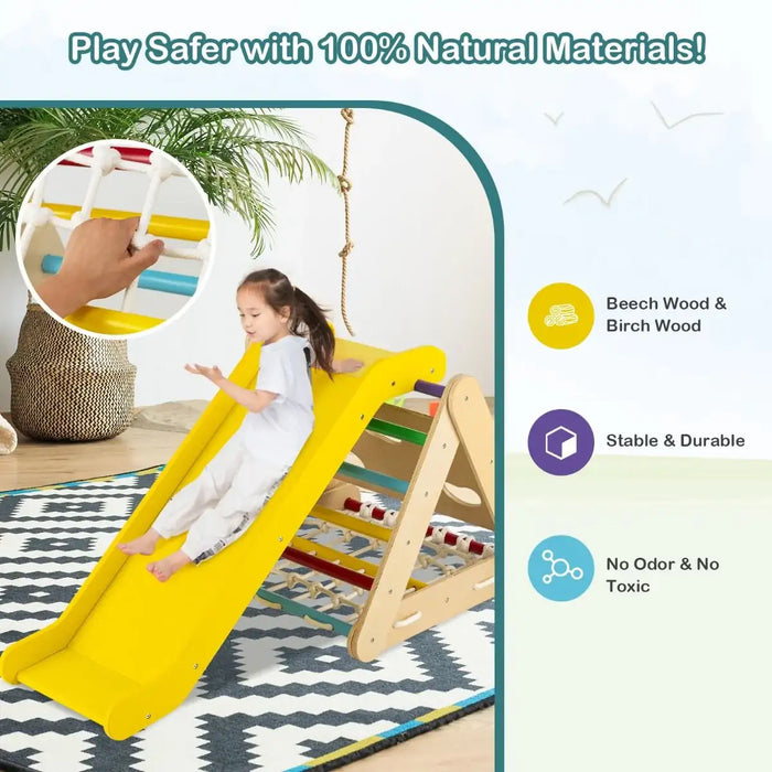 4-in-1 Wooden Triangle Climber Set - Multicolour | Montessori Play Gym COSTWAY - Little and Giant Explorers Costway