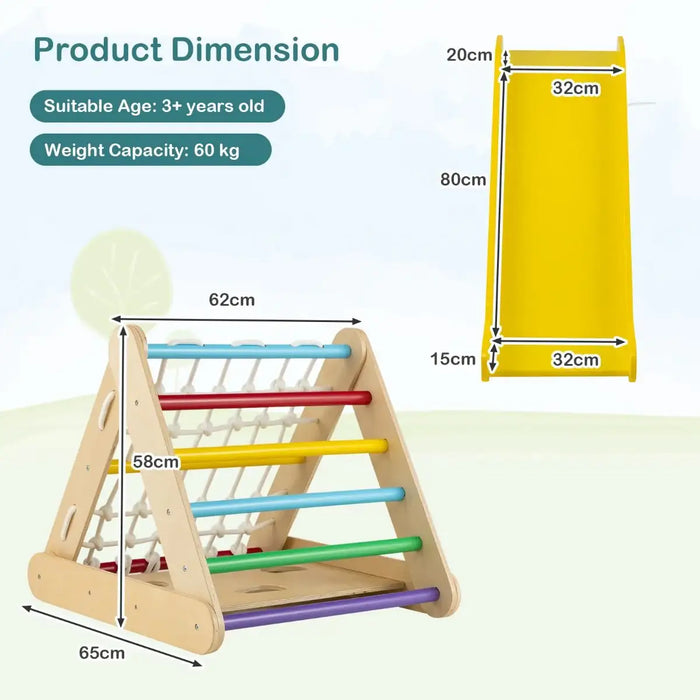 4-in-1 Wooden Triangle Climber Set - Multicolour | Montessori Play Gym COSTWAY - Little and Giant Explorers Costway