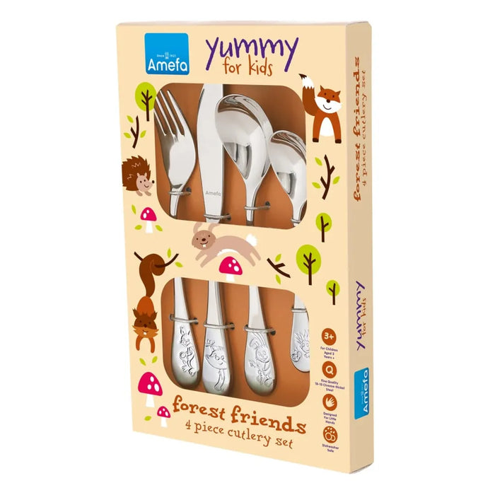 4-Piece Children Cutlery Set 'Forest Friends' in High-Gloss Silver - Little and Giant Explorers Amefa