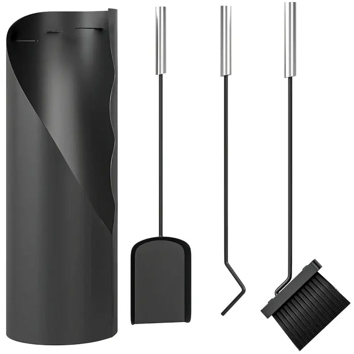 4-Piece Fireplace Companion Set with Bucket, Poker, Shovel and Broom | Black Metal Fireside Tools OUTSUNNY - Little and Giant Explorers Outsunny