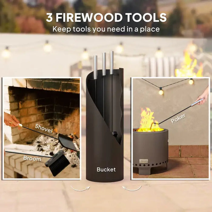 4-Piece Fireplace Companion Set with Bucket, Poker, Shovel and Broom | Black Metal Fireside Tools OUTSUNNY - Little and Giant Explorers Outsunny