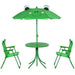 Green frog design kids dining set with table, two foldable chairs, and adjustable parasol