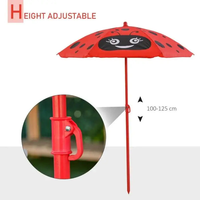 Height adjustable kids parasol with red and black ladybird design, 100-125 cm