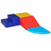 Colorful 4-piece kids soft play set with steps, block, ramp, and curved mat