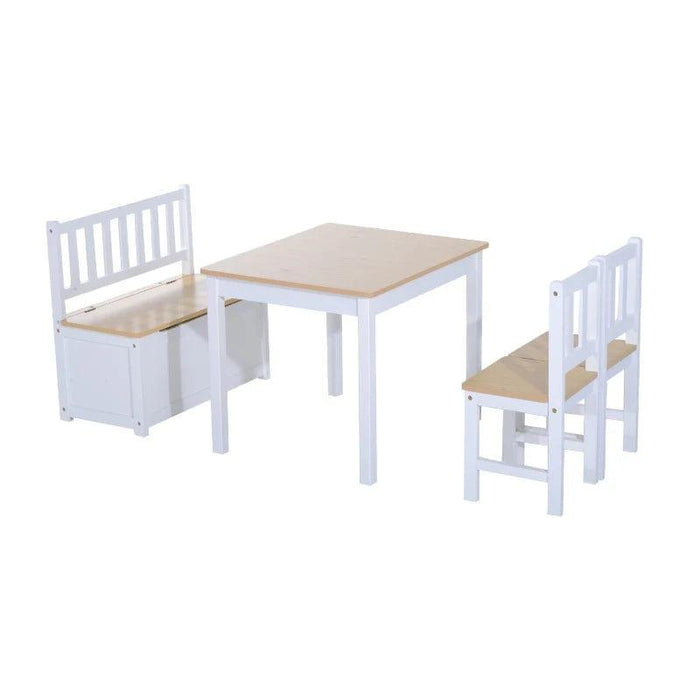 4-Piece Kids Table and Chair Set with 2 Wooden Chairs and 1 Storage Bench - Little and Giant Explorers HOMCOM