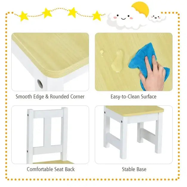 4-Piece Kids Table and Chairs Set - Natural and White | Storage Bench COSTWAY - Little and Giant Explorers Costway