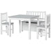 Grey and white 4-piece kids table and chair set with storage bench and U-shaped handle