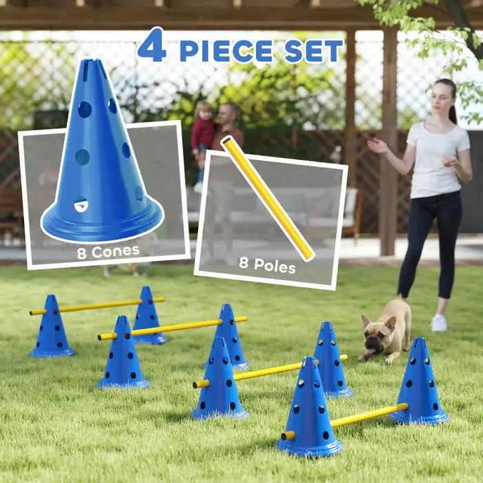 4-Piece Pet Agility Training Set - Blue | Adjustable Dog Jumps with Carry Bag PAWHUT - Little and Giant Explorers PawHut