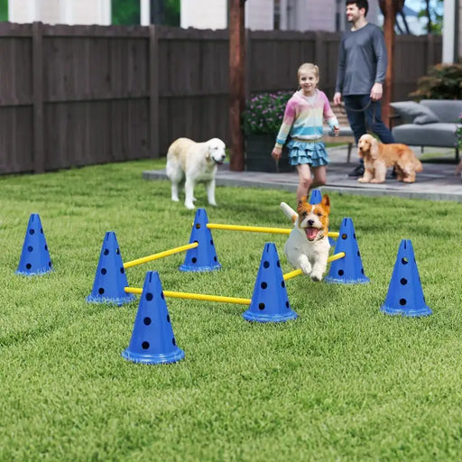 4-Piece Pet Agility Training Set - Blue | Adjustable Dog Jumps with Carry Bag PAWHUT - Little and Giant Explorers PawHut