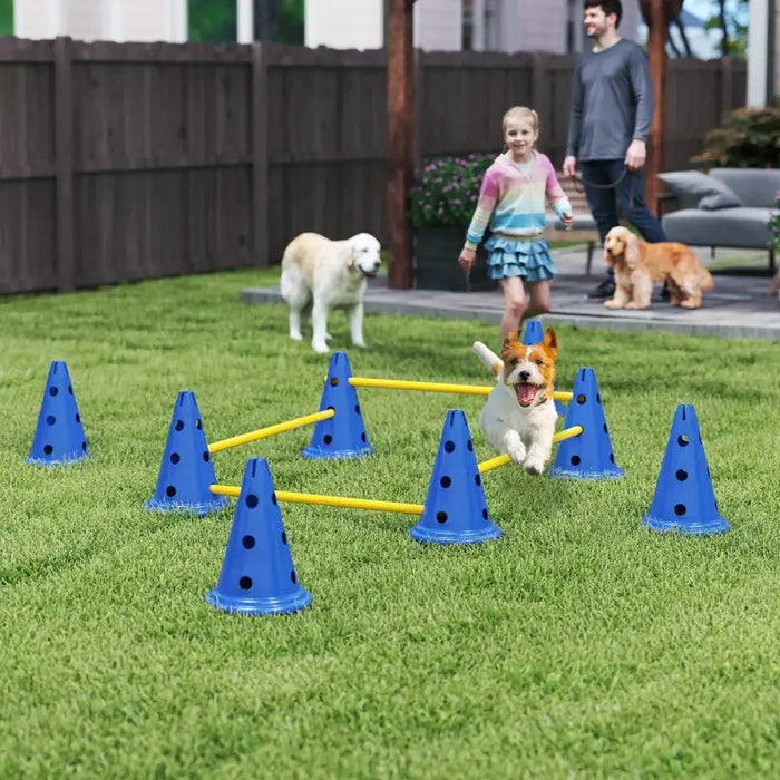 4-Piece Pet Agility Training Set - Blue | Adjustable Dog Jumps with Carry Bag PAWHUT - Little and Giant Explorers PawHut
