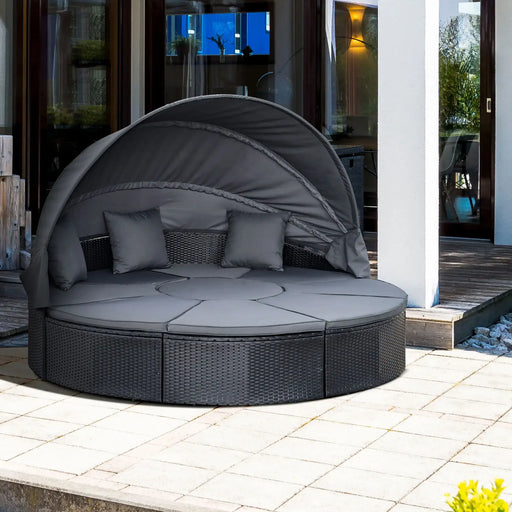 4-Piece Rattan Garden Cushioned Round Sofa Daybed Set - Little and Giant Explorers Outsunny