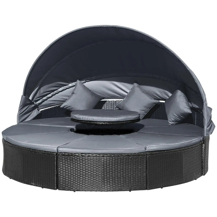 4-Piece Rattan Garden Cushioned Round Sofa Daybed Set - Little and Giant Explorers Outsunny