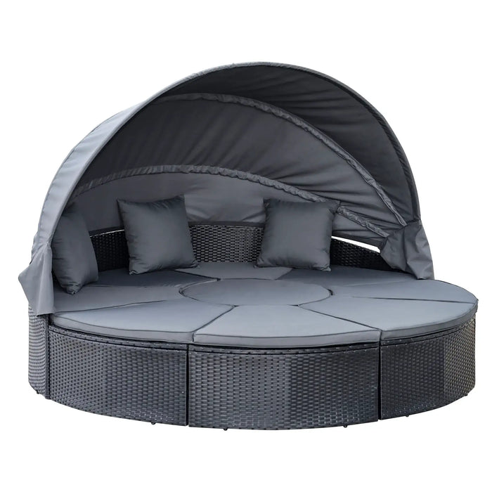 4-Piece Rattan Garden Cushioned Round Sofa Daybed Set - Little and Giant Explorers Outsunny