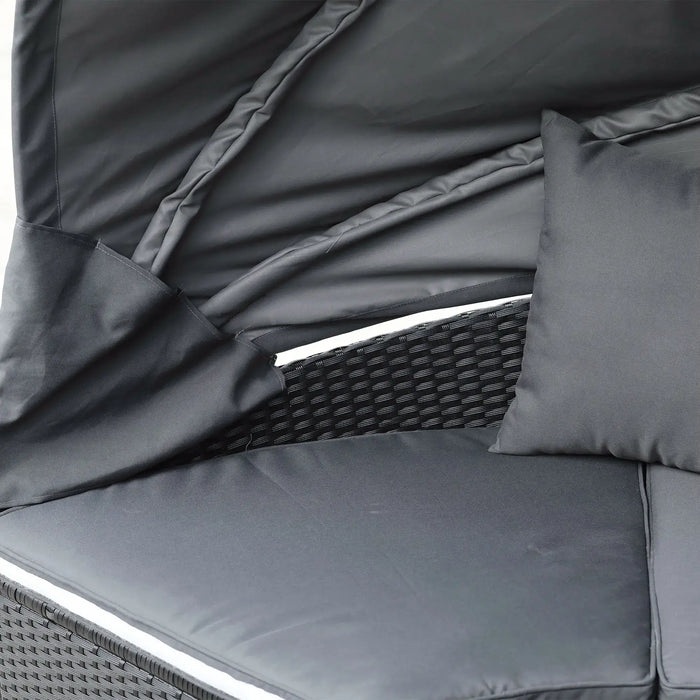 4-Piece Rattan Garden Cushioned Round Sofa Daybed Set - Little and Giant Explorers Outsunny