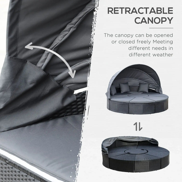 4-Piece Rattan Garden Cushioned Round Sofa Daybed Set - Little and Giant Explorers Outsunny