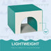 Lightweight Montessori soft play tunnel cube for toddlers, teal and white, easy to carry