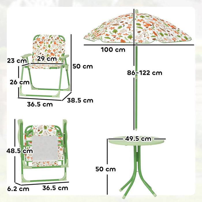 4 Pieces Kids Garden Table and Chair Set in Green with Fox Design - Little and Giant Explorers AIYAPLAY