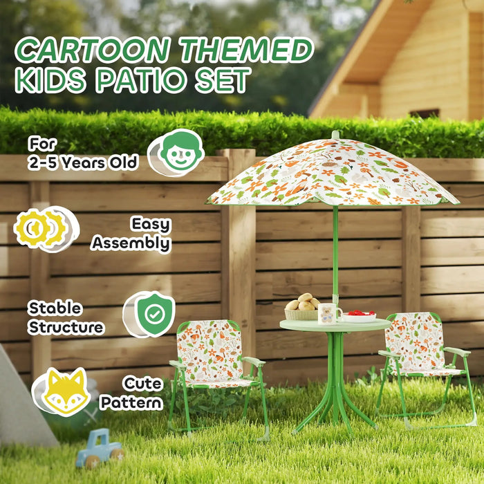 4 Pieces Kids Garden Table and Chair Set in Green with Fox Design - Little and Giant Explorers AIYAPLAY