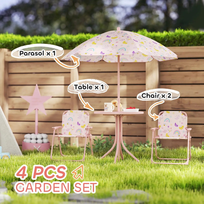 4 Pieces Kids Garden Table and Chair Set in Pink with Rainbow Design - Little and Giant Explorers AIYAPLAY