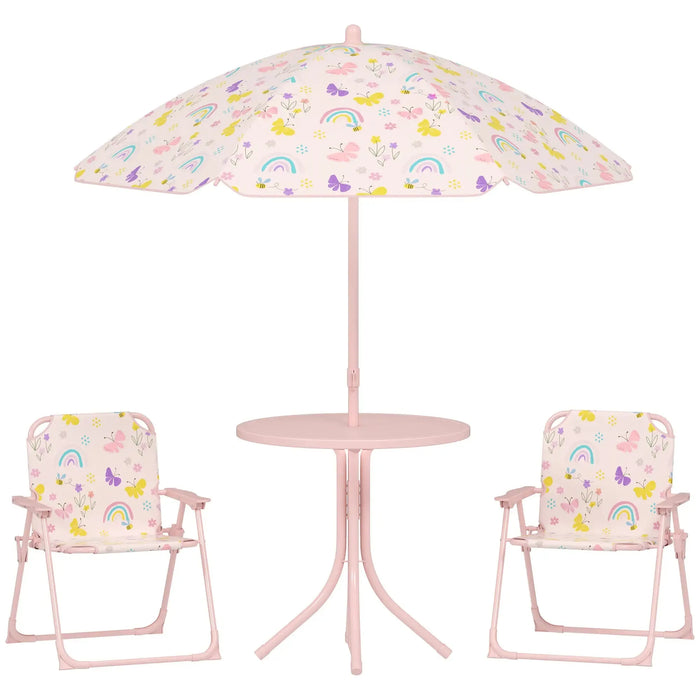 4 Pieces Kids Garden Table and Chair Set in Pink with Rainbow Design - Little and Giant Explorers AIYAPLAY