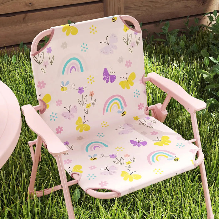 4 Pieces Kids Garden Table and Chair Set in Pink with Rainbow Design - Little and Giant Explorers AIYAPLAY