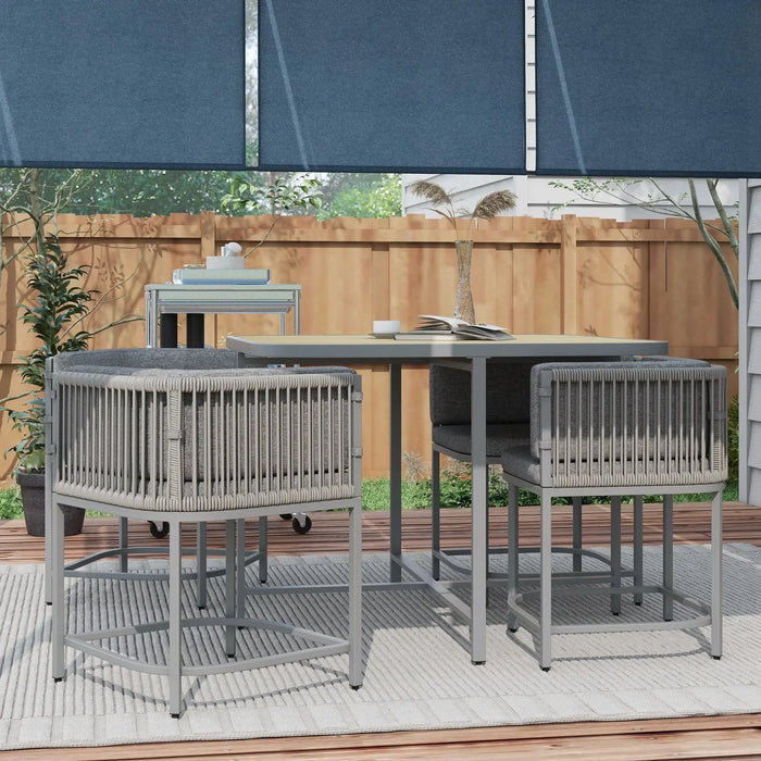 4-Seater Rattan Cube Garden Furniture Set with Cushions in Grey - Little and Giant Explorers Outsunny