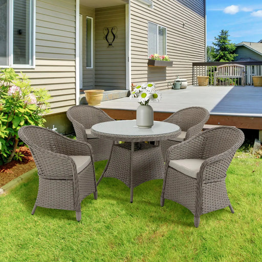 4-Seater Rattan Garden and Dining Set with Glass-Top Table - Little and Giant Explorers Outsunny