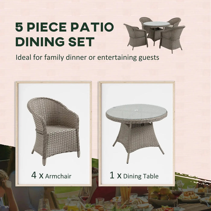 4-Seater Rattan Garden and Dining Set with Glass-Top Table - Little and Giant Explorers Outsunny