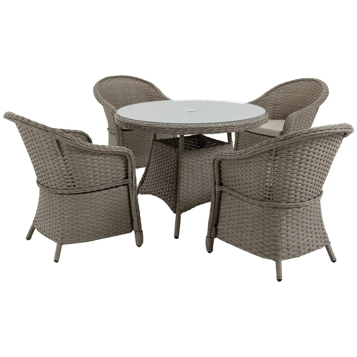 4-Seater Rattan Garden and Dining Set with Glass-Top Table - Little and Giant Explorers Outsunny