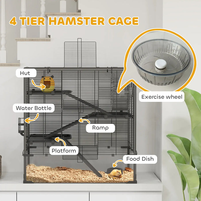 4-Tier Hamster Cage | Large Habitat for Syrian and Dwarf Hamsters, Rats and Gerbils PAWHUT - Little and Giant Explorers PawHut
