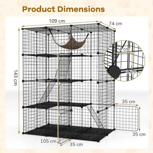 4-Tier Large Cat Cage – Black | Metal and Modular Cat Enclosure COSTWAY - Little and Giant Explorers Costway