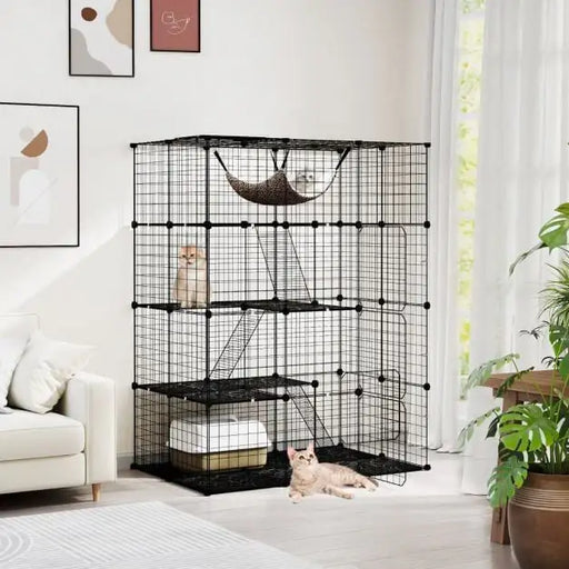 4-Tier Large Cat Cage – Black | Metal and Modular Cat Enclosure COSTWAY - Little and Giant Explorers Costway