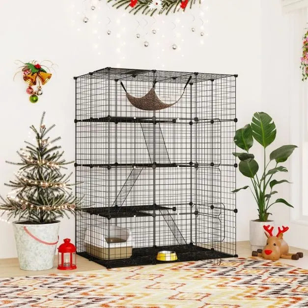 4-Tier Large Cat Cage – Black | Metal and Modular Cat Enclosure COSTWAY - Little and Giant Explorers Costway
