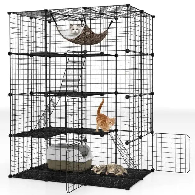 4-Tier Large Cat Cage – Black | Metal and Modular Cat Enclosure COSTWAY - Little and Giant Explorers Costway