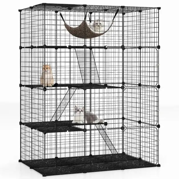 4-Tier Large Cat Cage – Black | Metal and Modular Cat Enclosure COSTWAY - Little and Giant Explorers Costway