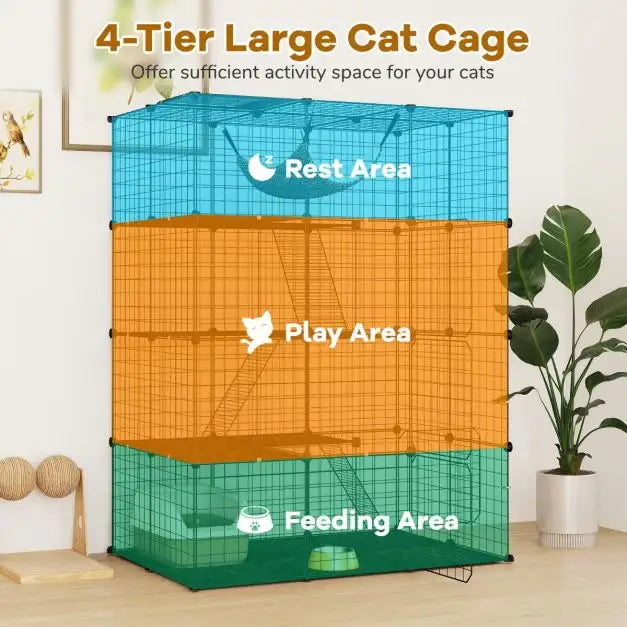 4-Tier Large Cat Cage – Black | Metal and Modular Cat Enclosure COSTWAY - Little and Giant Explorers Costway
