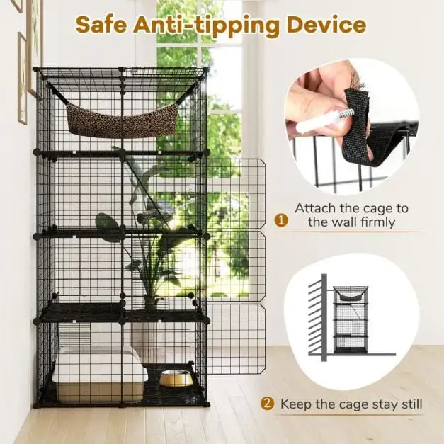 4-Tier Large Cat Cage – Black | Metal and Modular Cat Enclosure COSTWAY - Little and Giant Explorers Costway