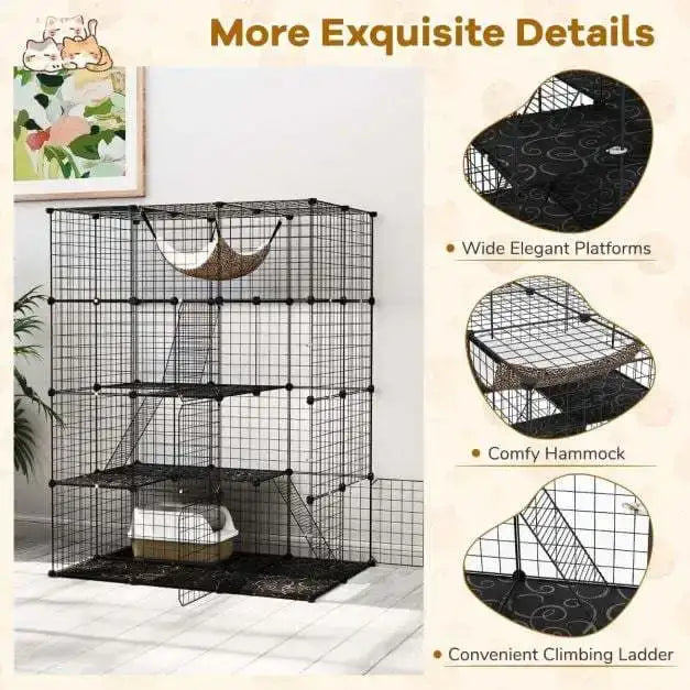 4-Tier Large Cat Cage – Black | Metal and Modular Cat Enclosure COSTWAY - Little and Giant Explorers Costway